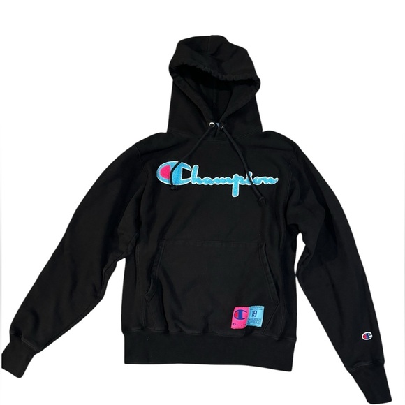 CHAMPION Reverse Weave Embossed Pullover Mens Hoodie Black Pink Blue Small - Picture 1 of 8
